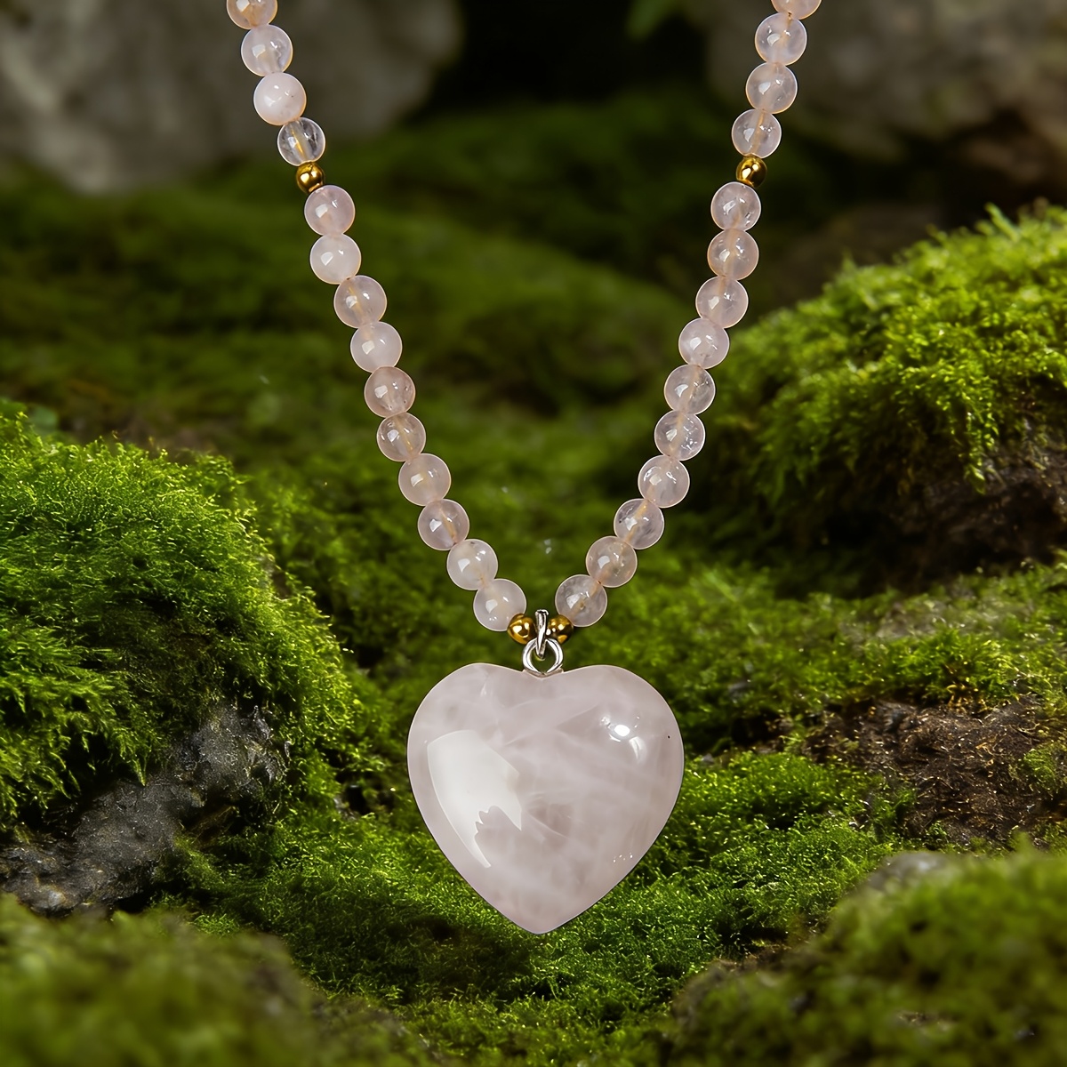 Bohemian Style White Crystal Heart Pendant Beaded Necklace